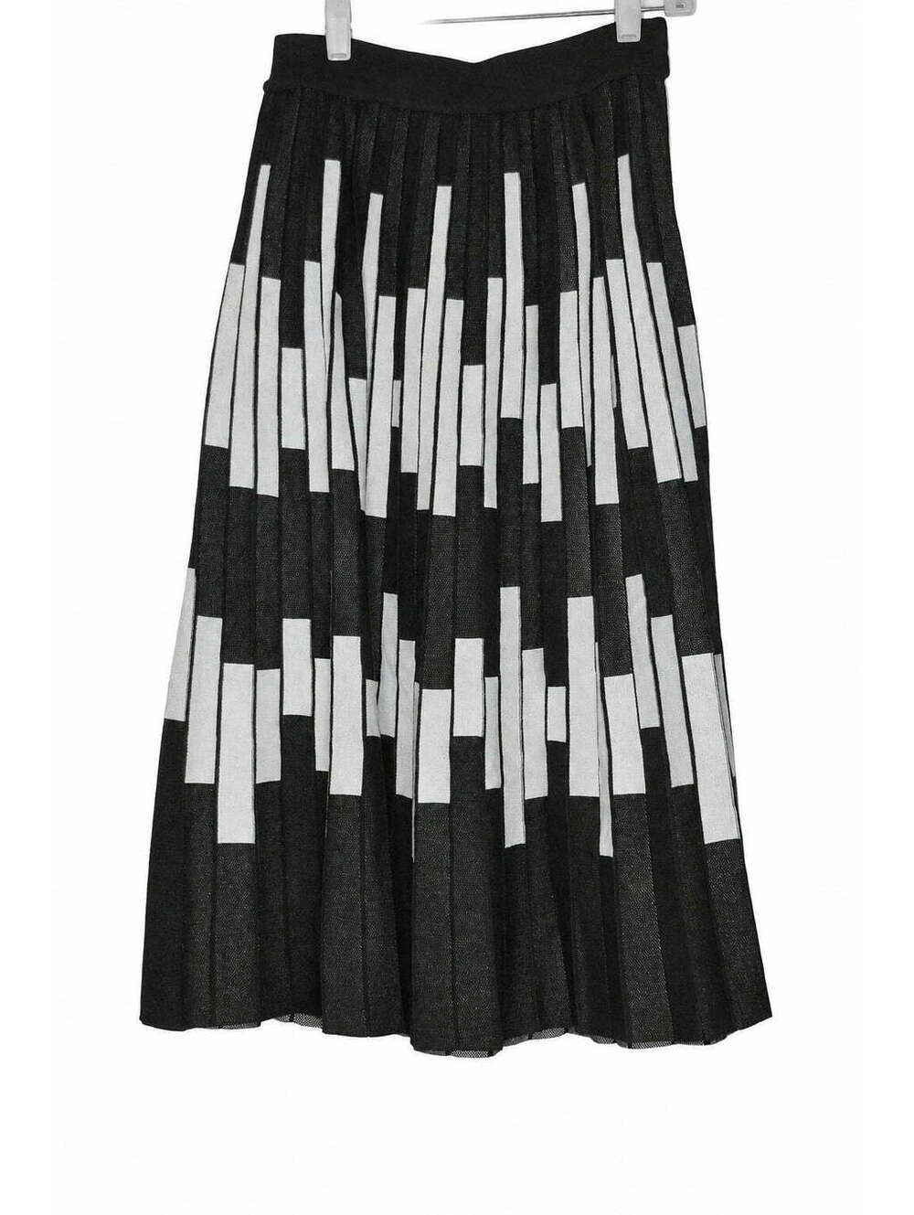 Nancy Yang New York Black and White Accordion Pleated Midi Skirt